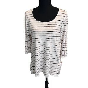 Pure Jill Striped Cotton Long Sleeve Top With Sweet Pocket Detail Size M
